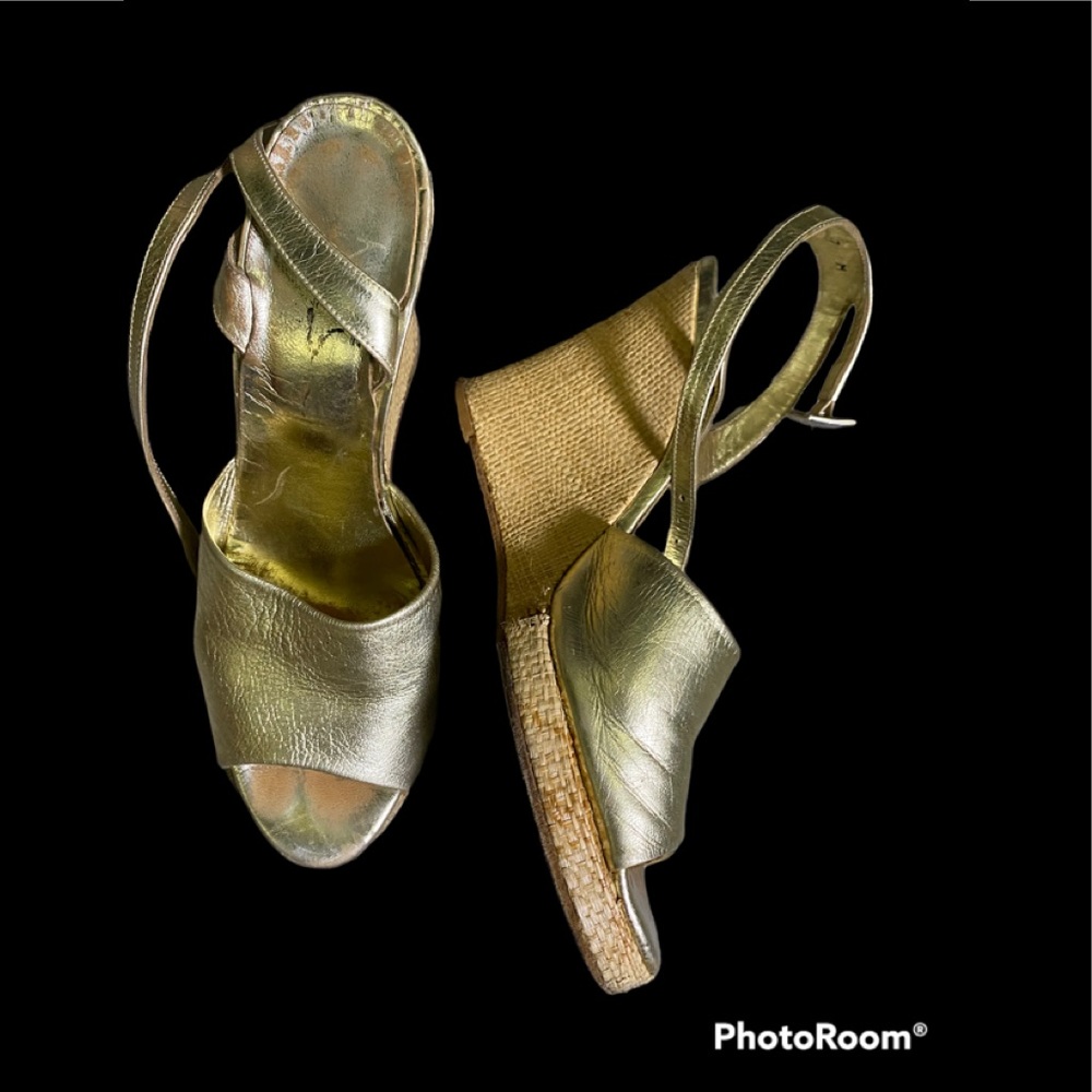 Calvin Klein Vintage Leather Gold Wedges.